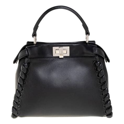 fendi bag black with stitched w roses|fendi black leather bag.